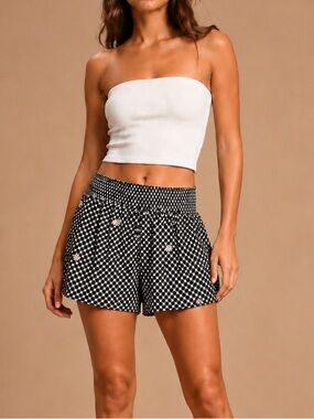 Victoria’s Secret PINK Black Gingham Floral Embroidery Elastic Waist Shorts